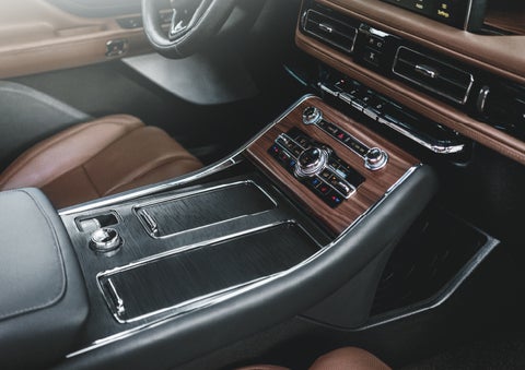 The front center console of a 2024 Lincoln Aviator® SUV is shown | Libertyville Lincoln Sales, Inc. in Libertyville IL